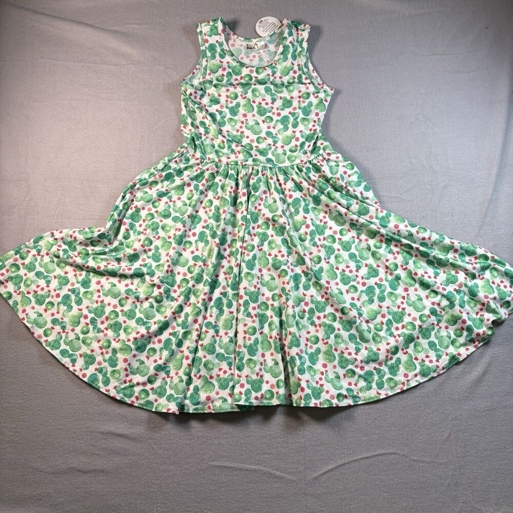 Dot Dot Smile Girls Dress Size 8/10 Green Floral Twirl Skater Sleeveless NWT
